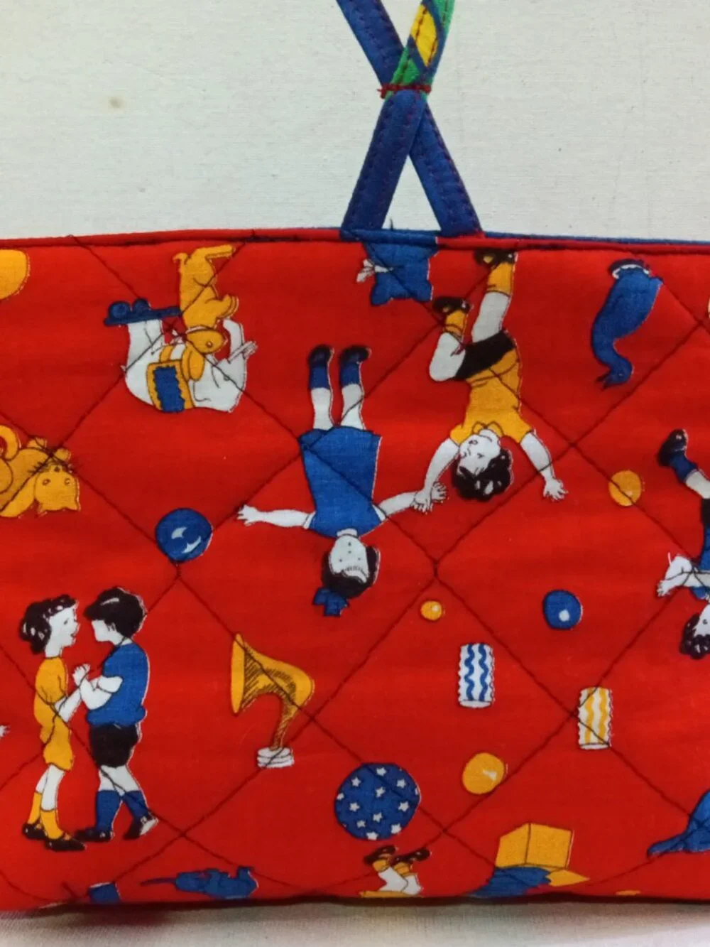 Children's Artisan Quilted Purse Tote Set, Vintage Motif Fabrics, Buttons, Robot